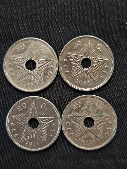 Belgisk Congo. 5, 10 en 20 Cents 1908 t.e.m. 1928  (Ingen mindstepris)