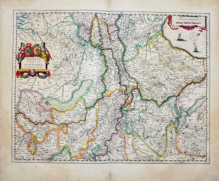 Holland - Kort over provinsen Gelderland (Gulder); Willem Janszoon Blaeu - Geldria Ducatus et Zutfania Comitatus - 1661-1680