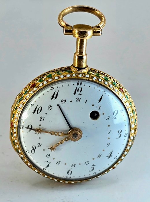 Mace - Paris - 18kt. Lepine Schmuckspindeluhr - Emaille Perlen Edelsteine - Tagesdatum - Frankrig omkring 1760