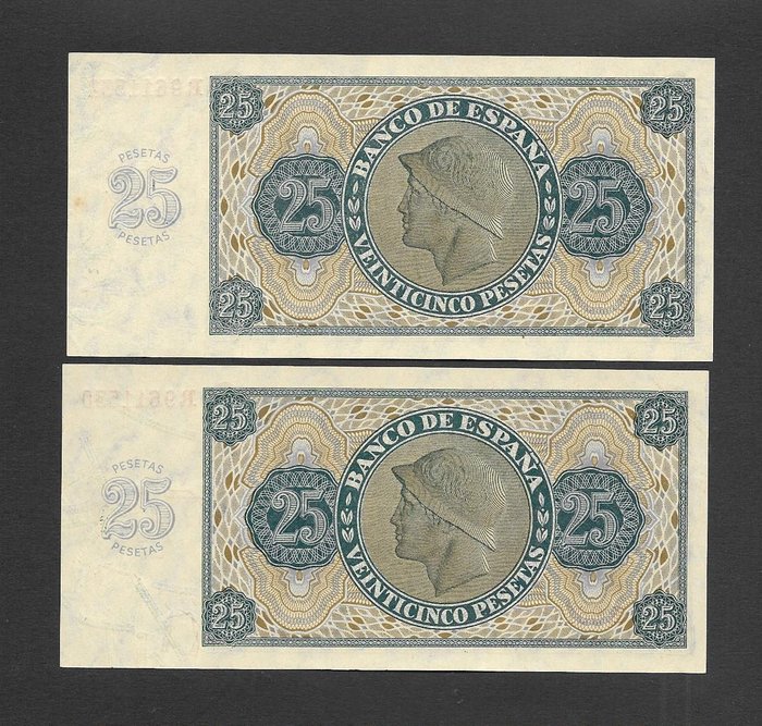 Spanien - 2 x 25 and 2 x 1000 Pesetas - 1936-1965 - consecutives - Pick 99 and 151