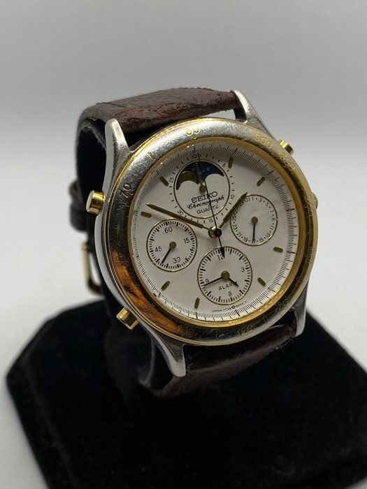 Seiko - Chronograph Moonphase Alarm - Ingen mindstepris - 7T36 - Mænd - 1990-1999