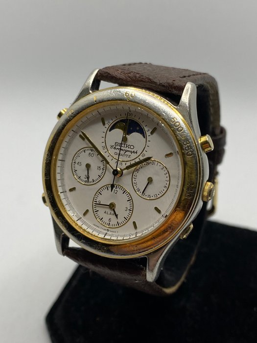 Seiko - Chronograph Moonphase Alarm - Ingen mindstepris - 7T36 - Mænd - 1990-1999