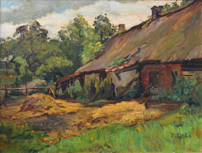 George Pletser (1871-1942) - Een landschap met een boerderij