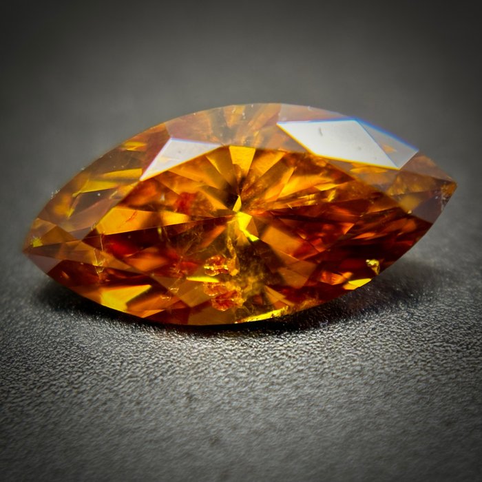 1 pcs Diamant  (Naturfarvet)  - 0.50 ct - Marquise - Fancy vivid Gullig Orange - I1 - Antwerp Laboratory for Gemstone Testing (ALGT)