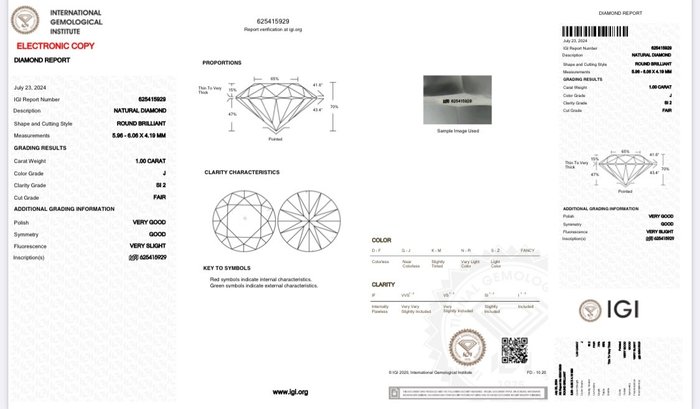 1 pcs Diamant  (Natur)  - 100 ct - Rund - J - SI2 - International Gemological Institute (IGI)