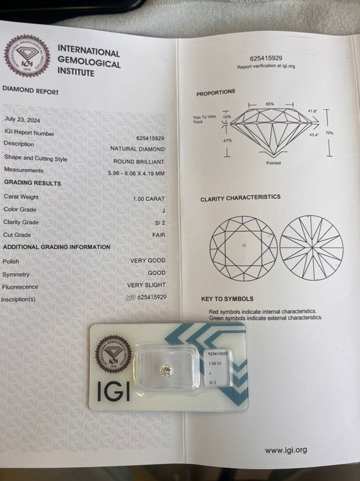 1 pcs Diamant  (Natur)  - 100 ct - Rund - J - SI2 - International Gemological Institute (IGI)