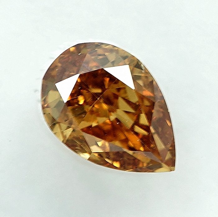 1 pcs Diamant  (Naturfarvet)  - 0.53 ct - Pære - Fancy Gullig Orange - SI1 - International Gemological Institute (IGI)