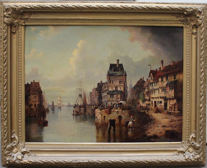 Ludwig Hermann (1812-1881), Attributed to - View of a Dutch port city