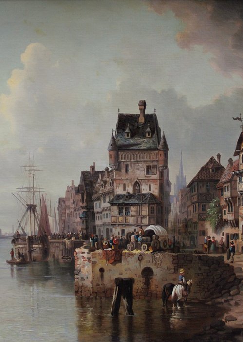 Ludwig Hermann (1812-1881), Attributed to - View of a Dutch port city