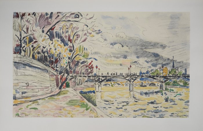 Paul Signac (1863-1935) - Paris : La Passerelle des Arts vue des Quais de la Seine