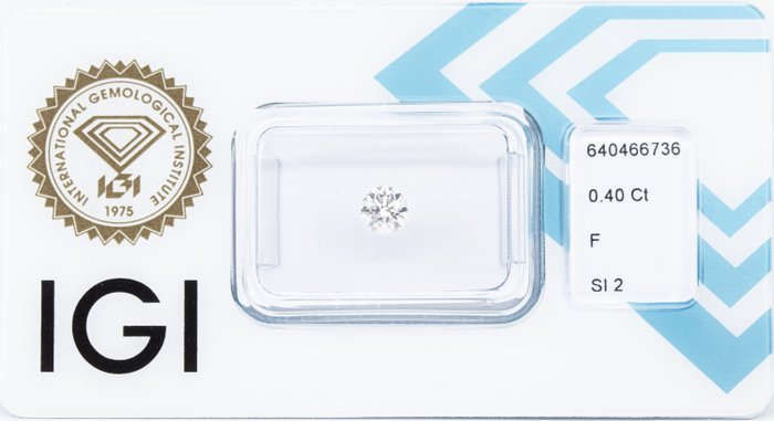 Ingen mindstepris - 1 pcs Diamant  (Natur)  - 0.40 ct - Rund - F - SI2 - International Gemological Institute (IGI)