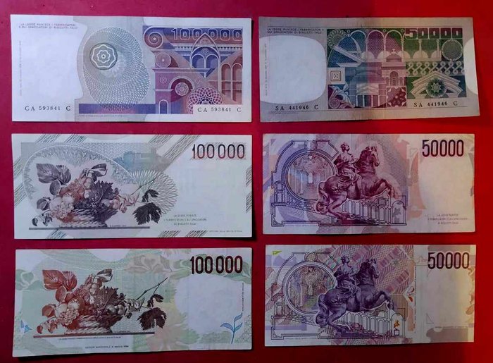 Italien. - 6 x 100.000 Lire - various dates - Pick 107, 108, 110, 113, 116, 117  (Ingen mindstepris)