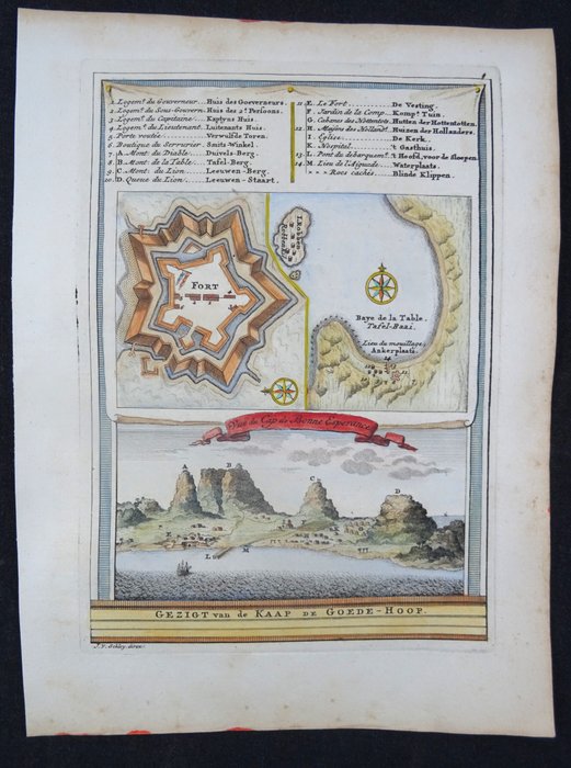 Afrika - Sydafrika / Cape Town / Table Bay / Robben Island; J.N. Bellin - Vue du Cap de Bonne Esperance / Gezigt van Kaap de Goede Hoop - 1721-1750