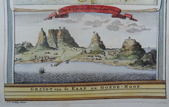 Afrika - Sydafrika / Cape Town / Table Bay / Robben Island; J.N. Bellin - Vue du Cap de Bonne Esperance / Gezigt van Kaap de Goede Hoop - 1721-1750