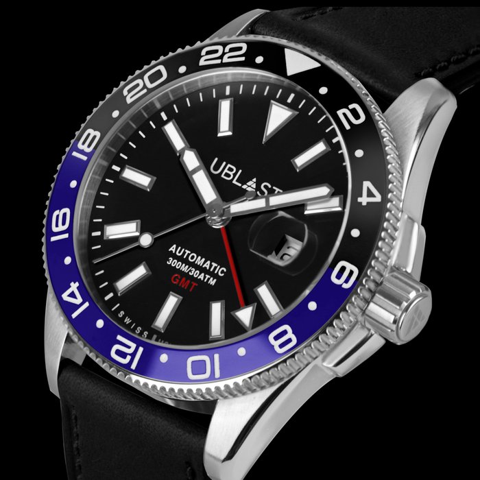 Ublast - Royal GMT Professional 30 ATM - UBRG44BBK/PLN - Automatic Swiss MOVT - Mænd - Ny