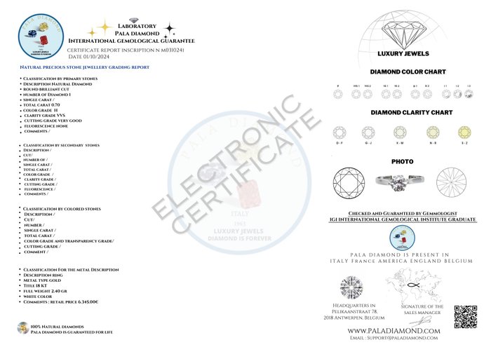 Pala Diamond - Ring - 18 kraat Hvidguld -  0.70ct. tw. Diamant (Natur)  - Forlovelsesring