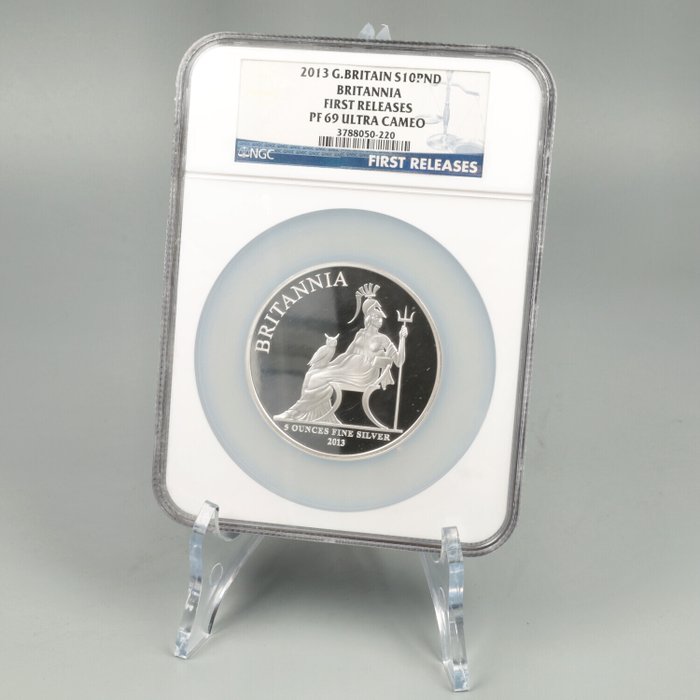 Storbritannien. 10 Pounds 2013 "Britannia", 5 Oz (.999) - PF69 Ultra Cameo  (Ingen mindstepris)