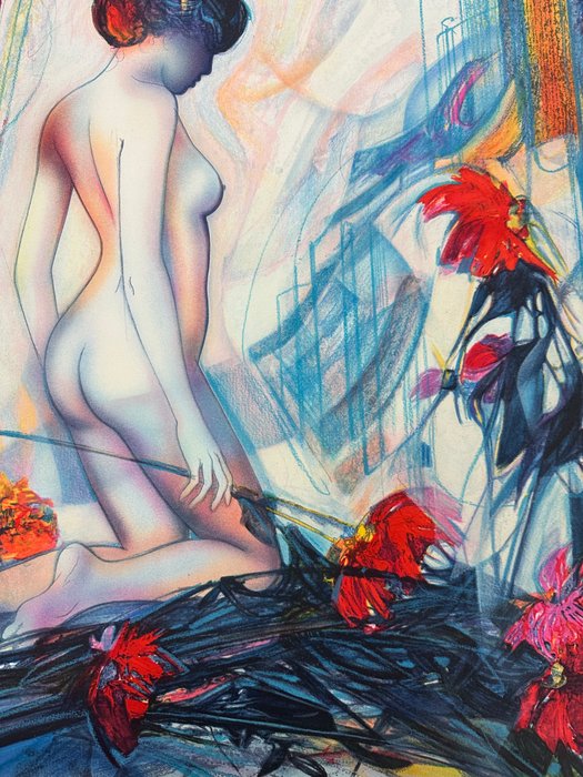 Jean-Baptiste VALADIE (1933 - ) - Nu aux fleurs