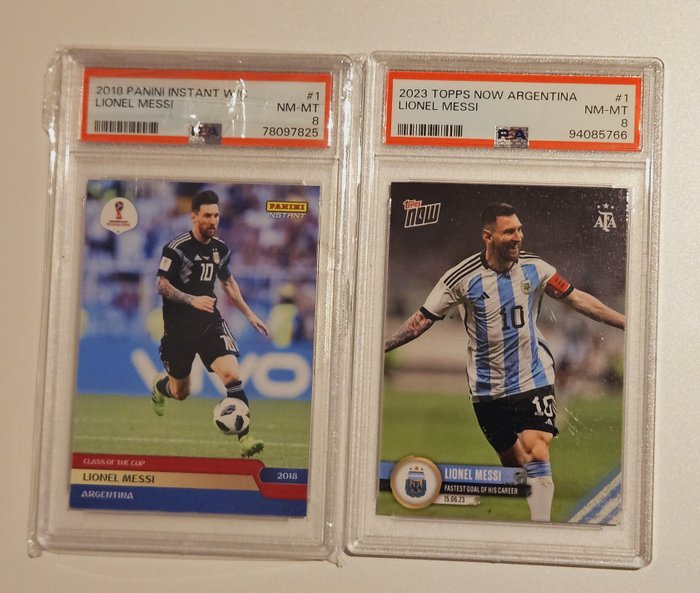 2018,2023 Topps Now Argentina Lionel Messi #1,1 PSA 8 - 2 Graded card