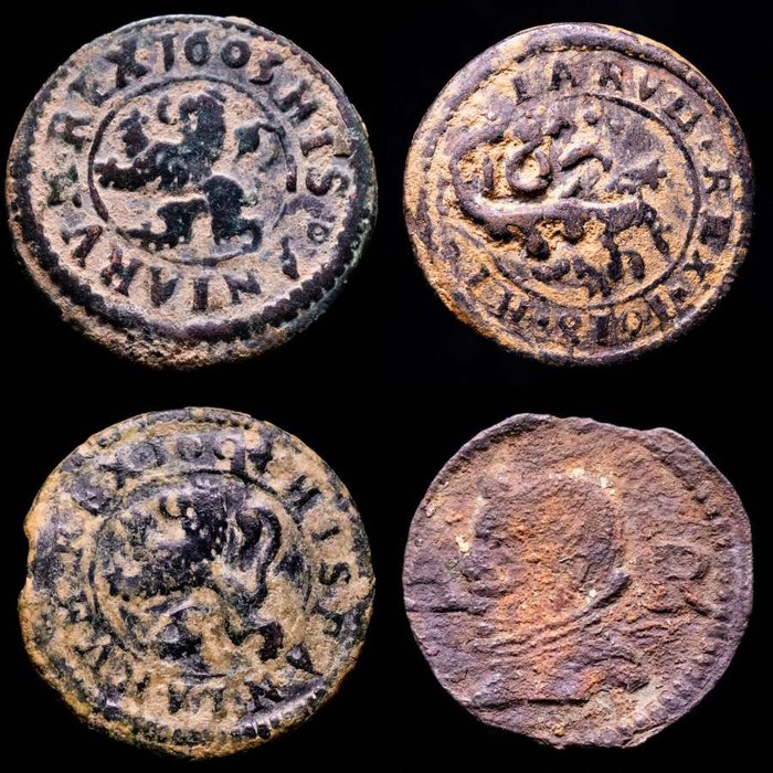 Spanien Felipe III (1598-1621) 4 (IIII) Maravedis y Ardite 3 x 2 (IIII)  Maravedis acuñados en Segovia uno resellado y 1 Ardite  (Ingen mindstepris)