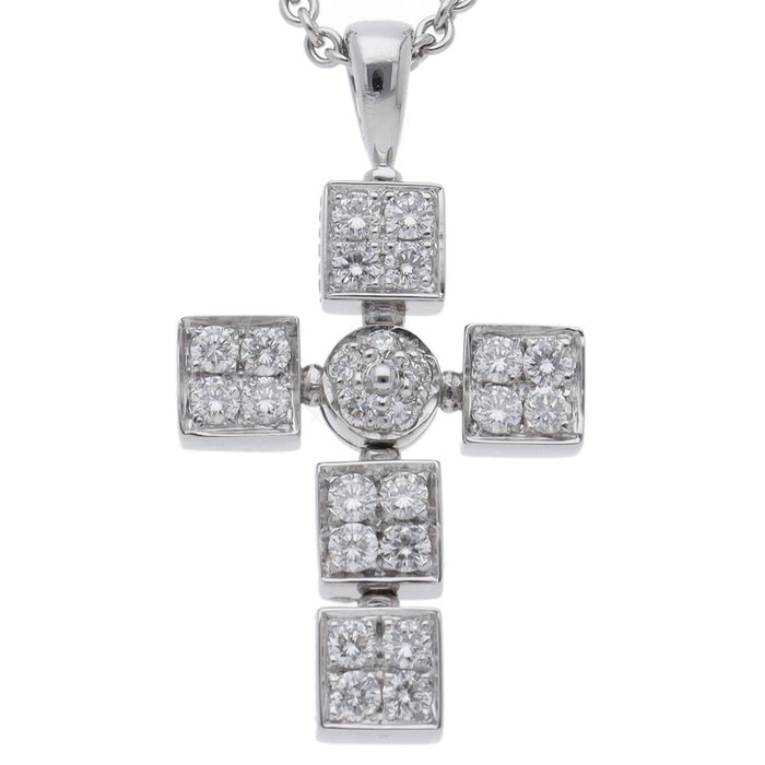 Bvlgari - Halskæde - Lucia Latin Cross Diamond Necklace CL852150 - 18 kraat Hvidguld - Diamant