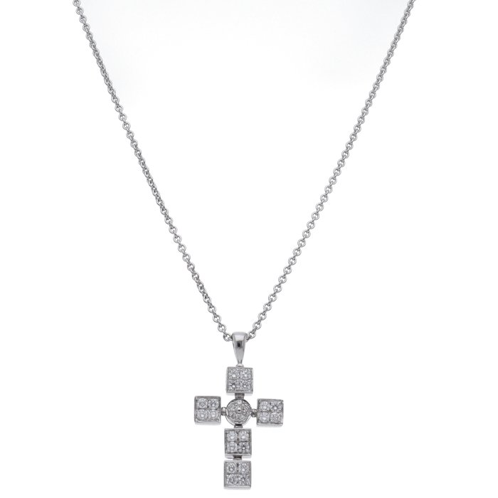 Bvlgari - Halskæde - Lucia Latin Cross Diamond Necklace CL852150 - 18 kraat Hvidguld - Diamant