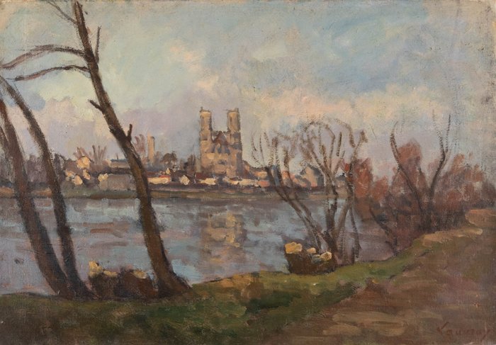 Abel Lauvray (1870-1950) - Mantes, reflets sur la Seine