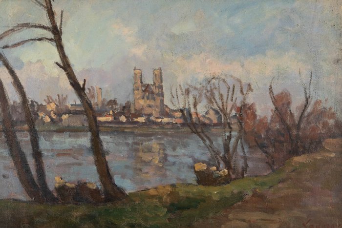 Abel Lauvray (1870-1950) - Mantes, reflets sur la Seine