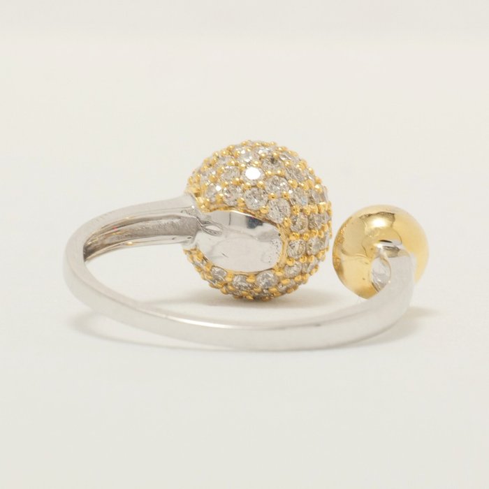 Cocktailring - 14 karat Gulguld -  1.18ct. tw. Diamant (Natur) - Dual Ball åben manchet ring