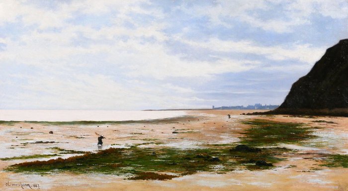 Olivier Cheron (1854-1935) - Normandy, Arromanches, landscape, morning effect