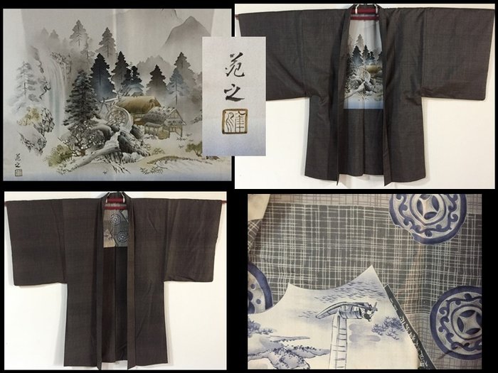 Signeret landskab / japansk vintage kimono 羽織 HAURI-jakke - Silke - Japan - Showa periode - Heisei periode