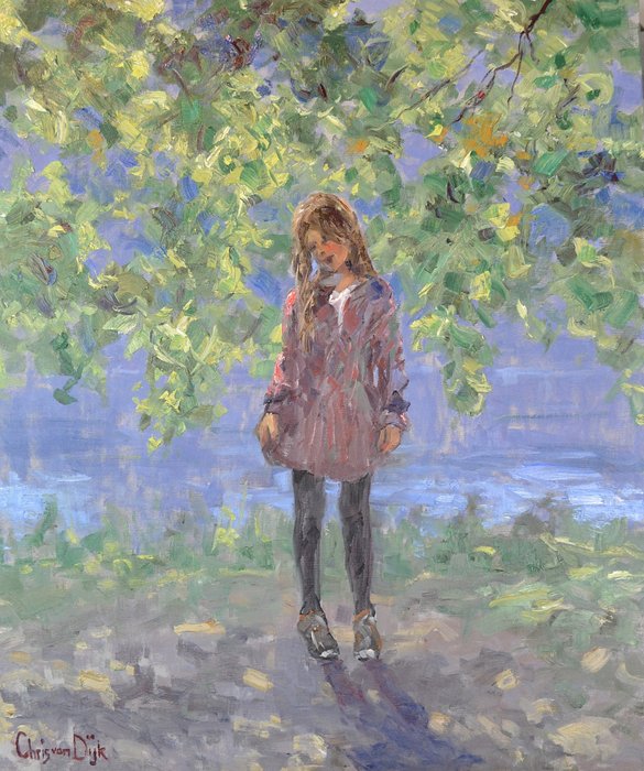 Chris van Dijk  (1952) Impressionist - " Girl near the river Arroux "