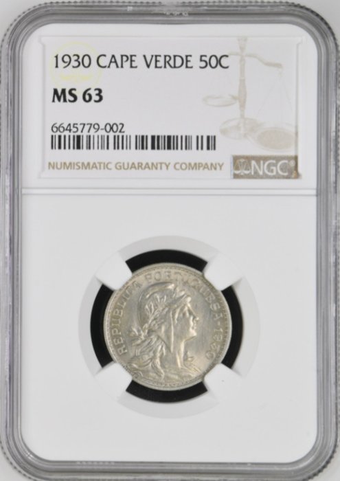 Portugisisk Kap Verde. Republic. 50 centavos 1930 - NGC - MS63 - Muito Rara