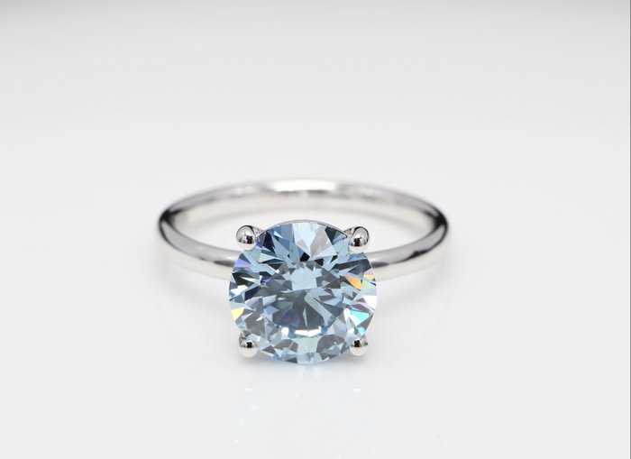 Ring - 18 kraat Hvidguld -  311ct tw Blå Diamant (Laboratoriedyrket diamant i fancy farver) - Fancy Vivid Blue - VS1