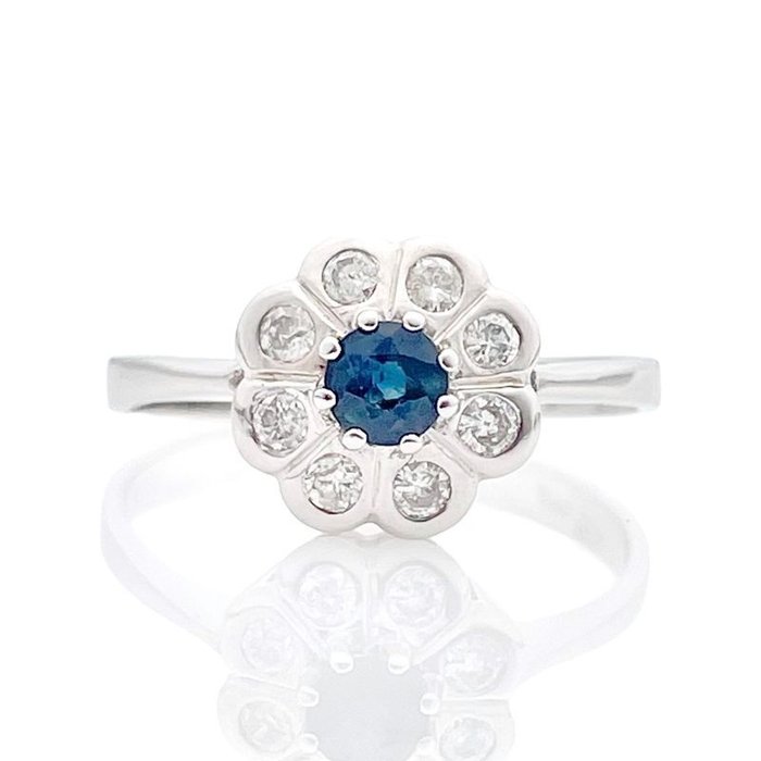 Ring - 14 karat Hvidguld -  0.40ct. tw. Safir - Diamant - RoyalSapphire Diamantring