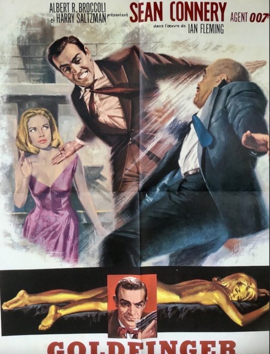 Art by Jean Mascii - Goldfinger (1964) Sean Connery - Original French Cinema release 80x60 cm