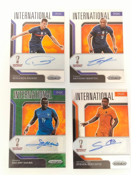 2022 Panini Prizm World Cup Martial/Pavard/Sagna/Bergwijn Auto - 4 Card - Næsten så god som ny (NM)