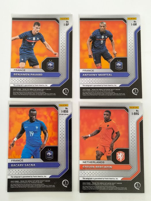 2022 Panini Prizm World Cup Martial/Pavard/Sagna/Bergwijn Auto - 4 Card - Næsten så god som ny (NM)