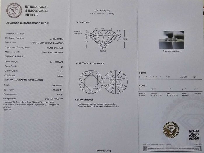 Ingen mindstepris - Halskæde - 14 karat Gulguld -  3.01ct. tw. Diamant (Laboratoriedyrket) - D, VS1