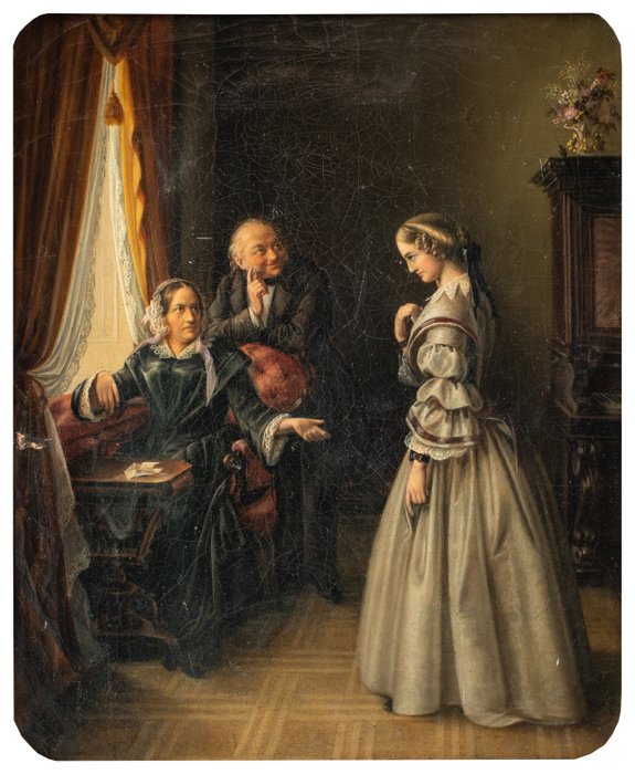 French School (XIX) - The arrival of the letter from the suitor