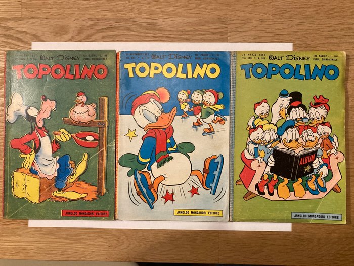 Topolino - nn. 165-175-183 con bollini - 3 Comic - Første udgave - 1957/1958