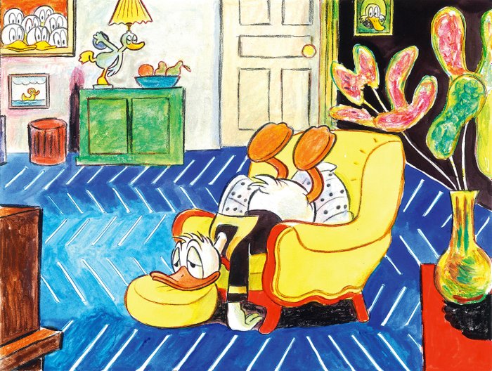 Tony Fernandez - Donald Duck Inspired By Matisse's "The Yellow Chair" (1950) - Fine Art Giclée on Canvas - Hand