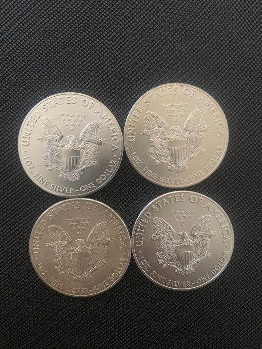 Förenta staterna. A Lot of 4x USA 1 oz .999 Silver Eagles 2014, 2016  (Ingen mindstepris)