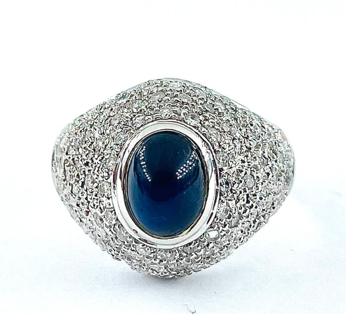 Ring - 18 kraat Hvidguld Safir - Diamant