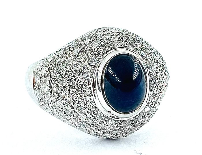 Ring - 18 kraat Hvidguld Safir - Diamant