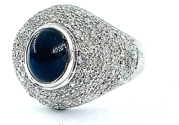 Ring - 18 kraat Hvidguld Safir - Diamant