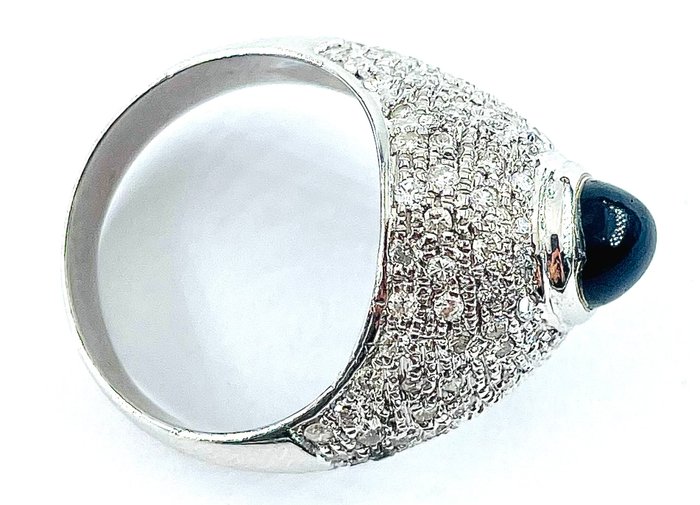 Ring - 18 kraat Hvidguld Safir - Diamant