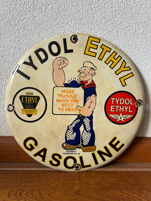 POPEYE - TYDOL ETHYL GASOLINE - Emaljeskilt - Mere muskulatur, når du skal forbi billboard - Emalje, Metal