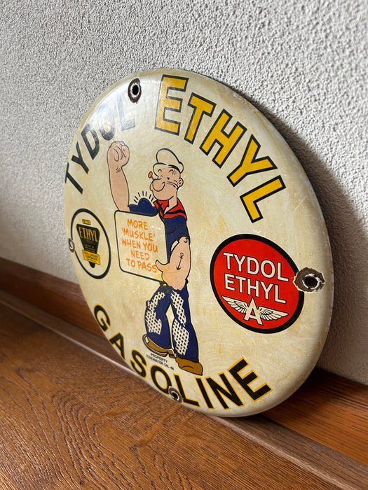 POPEYE - TYDOL ETHYL GASOLINE - Emaljeskilt - Mere muskulatur, når du skal forbi billboard - Emalje, Metal