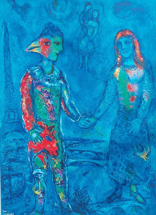 Marc Chagall (1887-1985) - Deux personnages sur fond bleu